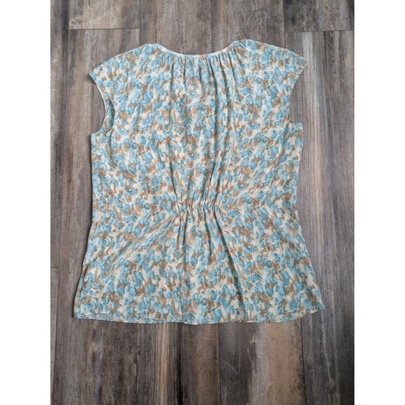 Talbots Top Women’s 12 100% Silk Button Front Shirt Blue Blouse Green Cap SS - Picture 6 of 6